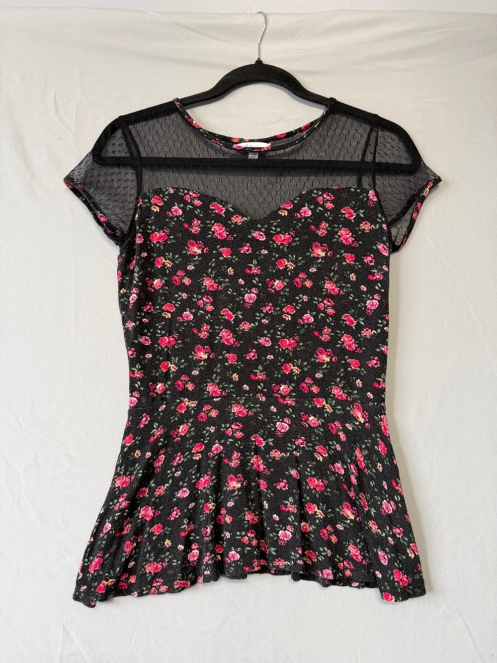 Reitmans Womens Dark Floral Mesh Peplum Top S/P Black Forest Fairy Whimsigoth
